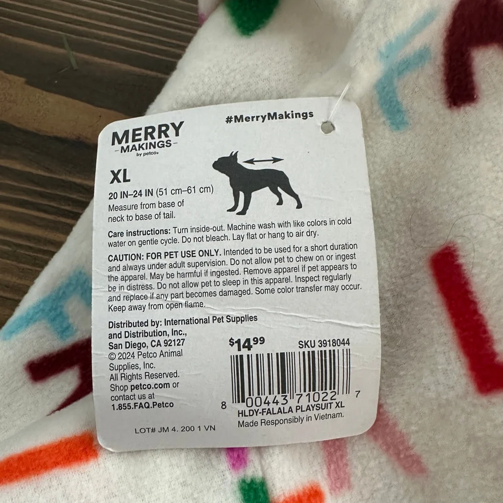 Petco Merry Makings Dog Playsuit XL Hooded Christmas Pajamas NWT